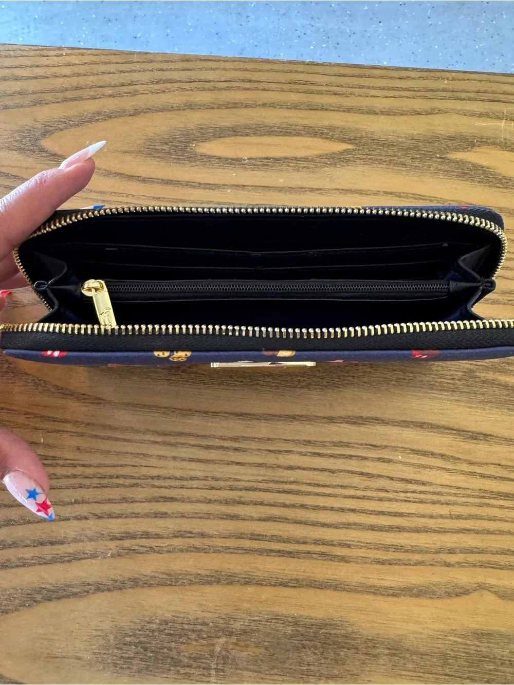 Loungefly Navy Disney Parks Snack Print Zip Wallet with Gold Plaque